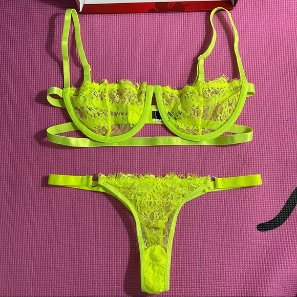 Neon Sexy Lace Bra & Panty Set / M / NWOT - Picture 3 of 5